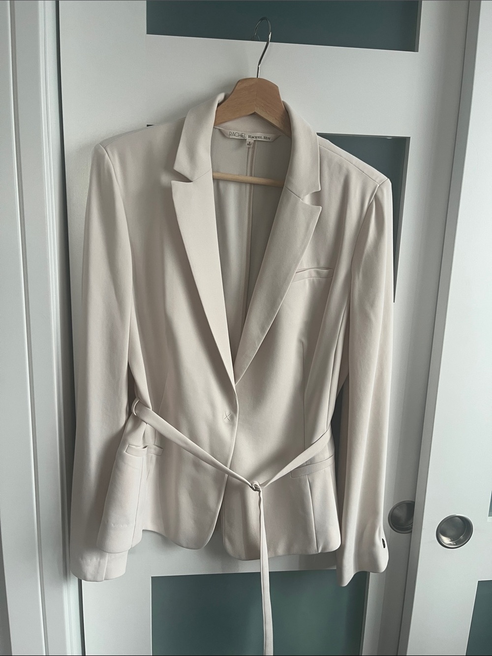 RACHEL Rachel Roy Light Cream Belted Blazer